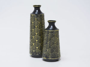 JARRON CERAMICA NEGRO/DORADO Ø12X29CM