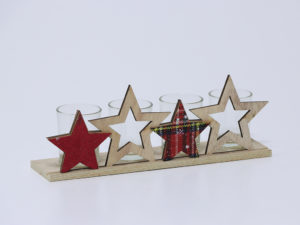 PORTAVELAS ESTRELLAS ROJO 30X7X11CM