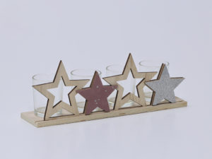 PORTAVELAS ESTRELLAS ROSA 30X7X11CM