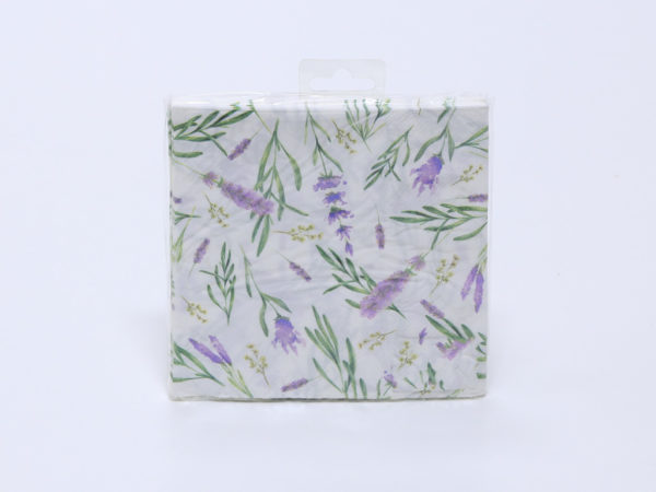SERVILLETAS PAPEL FLORES LAVANDAS 20UND. 33X33