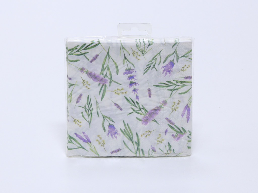 SERVILLETAS PAPEL FLORES LAVANDAS 20UND. 33X33