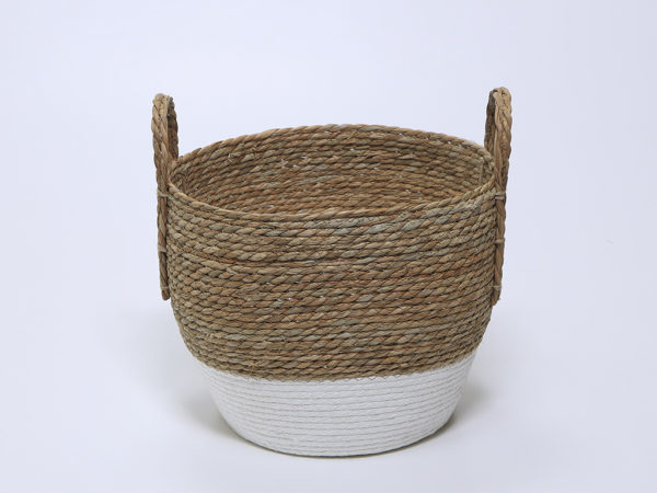 CESTA FIBRA ALGODON BICOLOR BLANCA 33X29