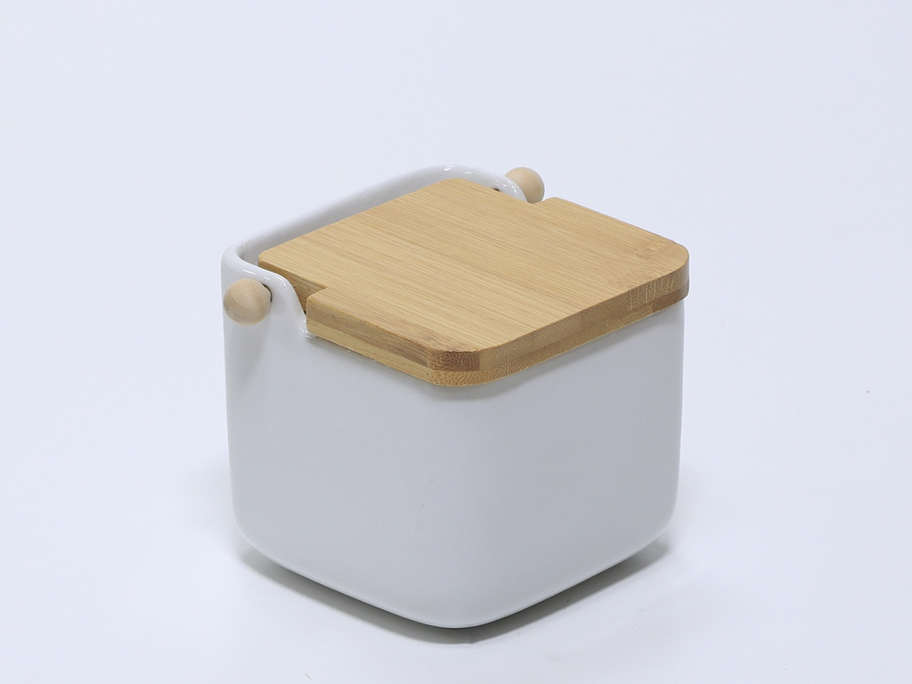 SALERO CERAMICA BLANCO TAPA BAMBU