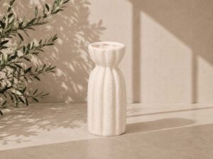 JARRON TERRACOTA RAYAS ANCHAS BLANCO 35CM ALTO