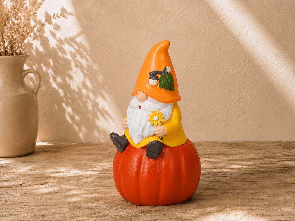 GNOMO EN CALABAZA 6X12 GORRO NARANJA