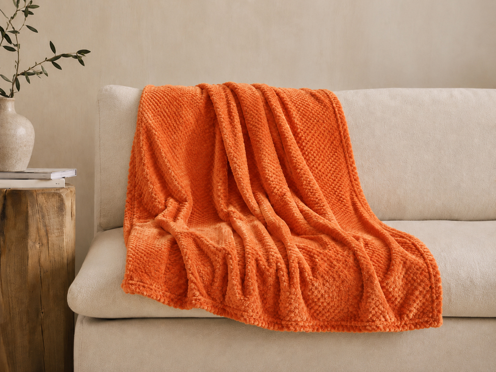 PLAID 130X160 OTOÑO NARANJA