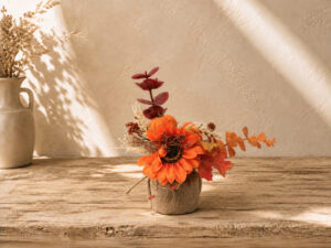 BOUQUET GIRASOL CON HOJAS OTOÑO 13X11X19