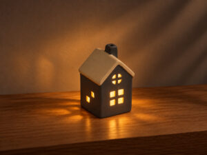 CASA LED PORCELANA 9CM BLANCO/GRIS