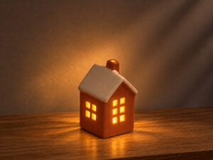 CASA LED PORCELANA 9CM BLANCO/TEJA