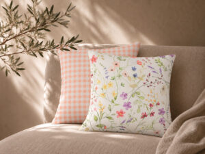 COJIN FLORES VICHY SALMON 45X45 COMPLETO
