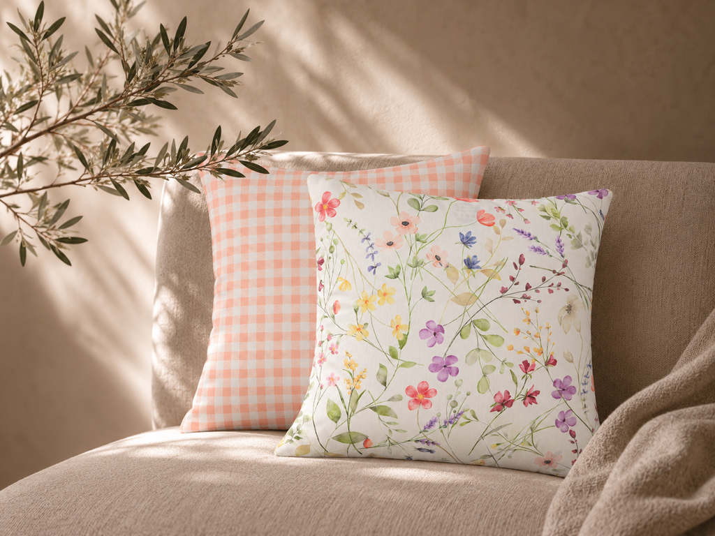 COJIN FLORES VICHY SALMON 45X45 COMPLETO