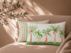 COJIN PALMERAS RAYAS VERDES 30X50 COMPLETO