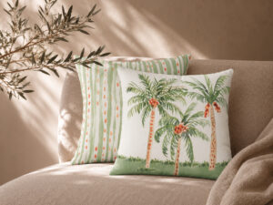 COJIN PALMERAS RAYAS VERDES 45X45 COMPLETO