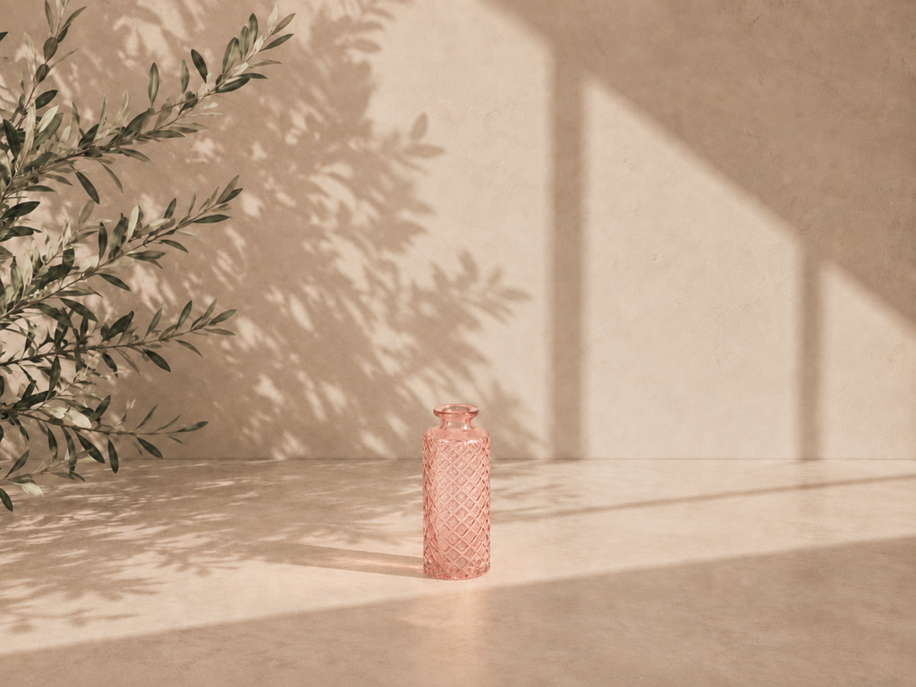 FLORERO BOTELLA CRISTAL ROSA 5X14 CM ALTO