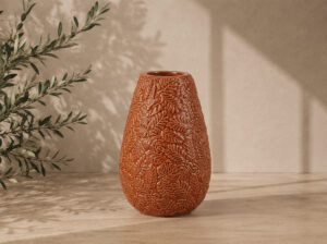 JARRON CERAMICA HOJAS 17X27 NARANJA