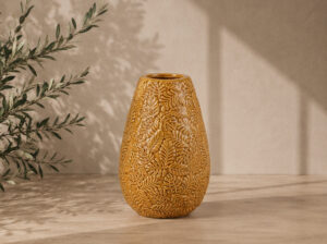 JARRON CERAMICA HOJAS 17X27 OCRE