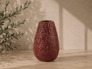 JARRON CERAMICA HOJAS 17X27 ROSA
