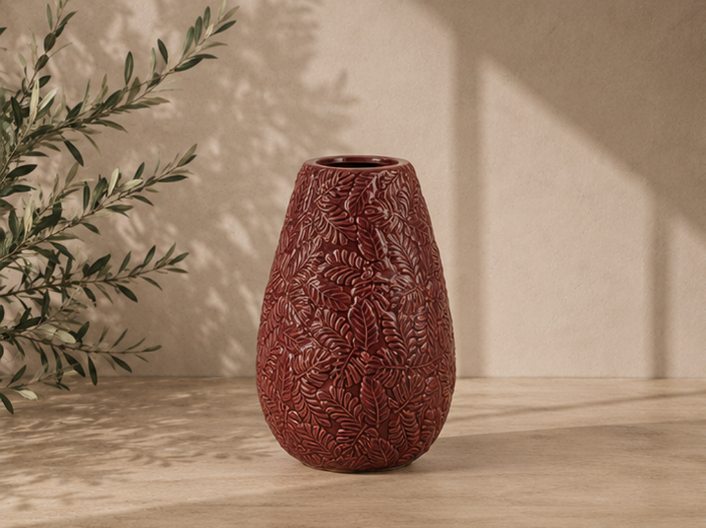 JARRON CERAMICA HOJAS 17X27 ROSA