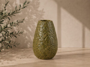 JARRON CERAMICA HOJAS 17X27 VERDE