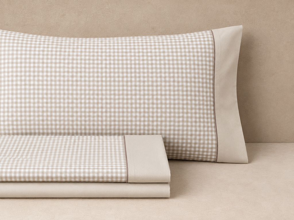 JUEGO SÁBANAS VICHY BEIGE