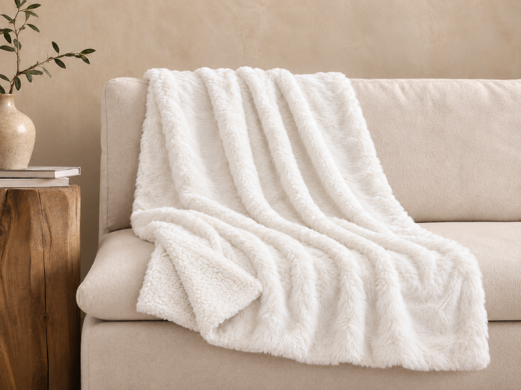 PLAID RABBIT FUR SHERPA BLANCO 160X220