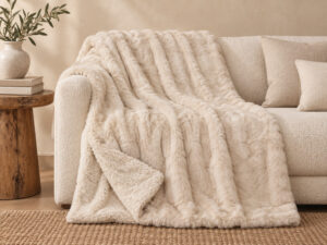 PLAID RABBIT FUR SHERPA CREMA 160X220