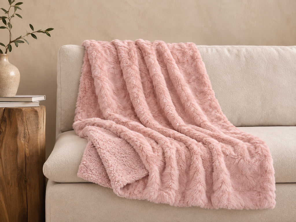 PLAID RABBIT FUR SHERPA ROSA 160X220