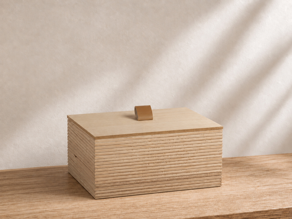 CAJA MADERA LINE TIRADOR PIEL 20X15X10