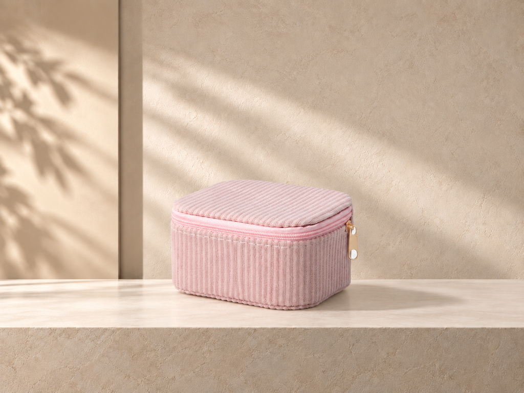JOYERO MINI RECTANGULAR TERCIOPELO ROSA
