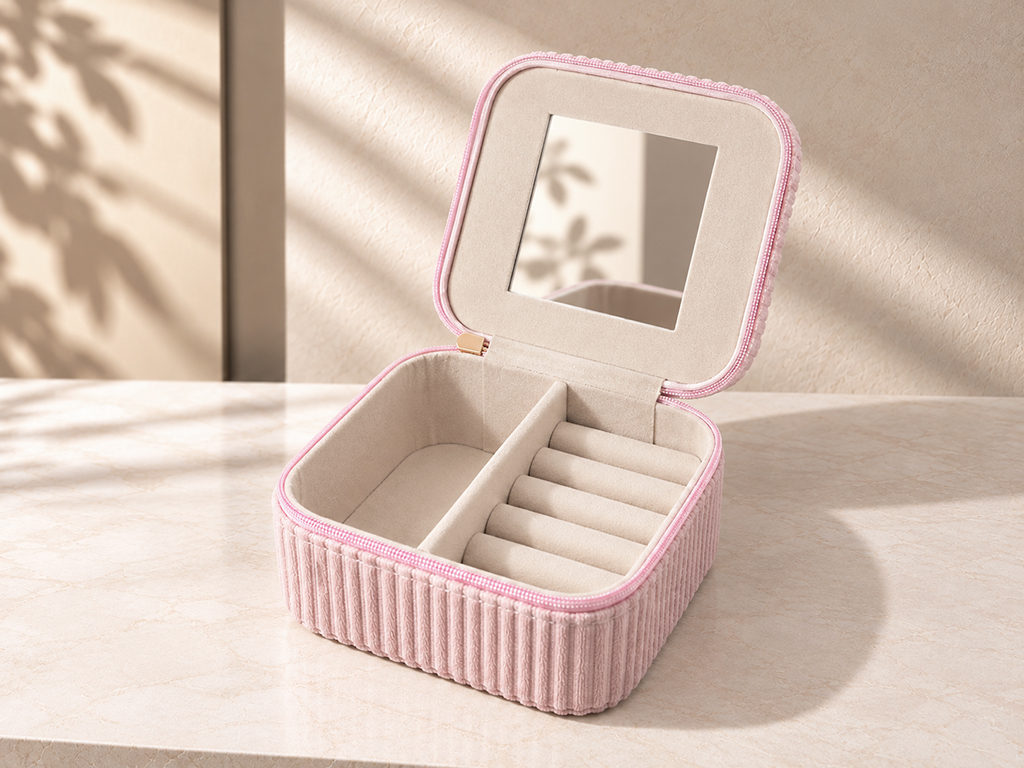 JOYERO MINI RECTANGULAR TERCIOPELO ROSA