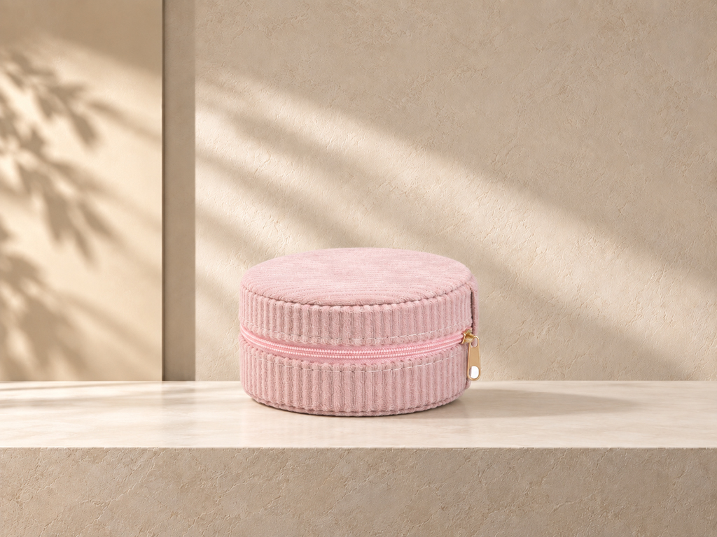 JOYERO MINI REDONDO TERCIOPELO ROSA