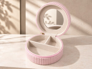JOYERO MINI REDONDO TERCIOPELO ROSA