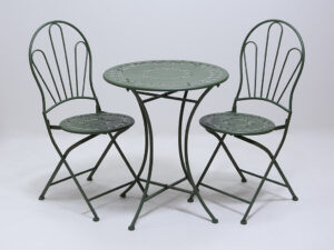 MESA + 2 SILLAS METAL VERDE