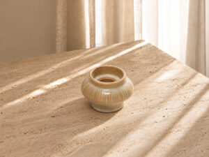 PORTAVELAS CERAMICA BEIGE 8X6