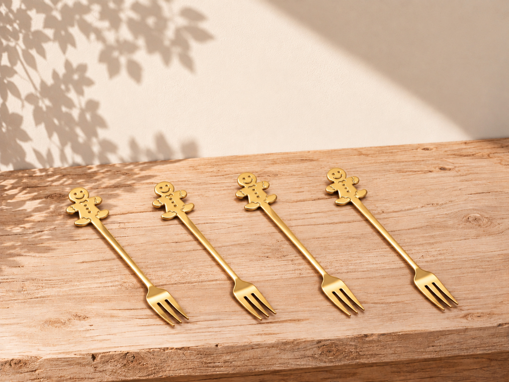 SET 4 TENEDORES DORADOS MUÑECO DE JENGIBRE